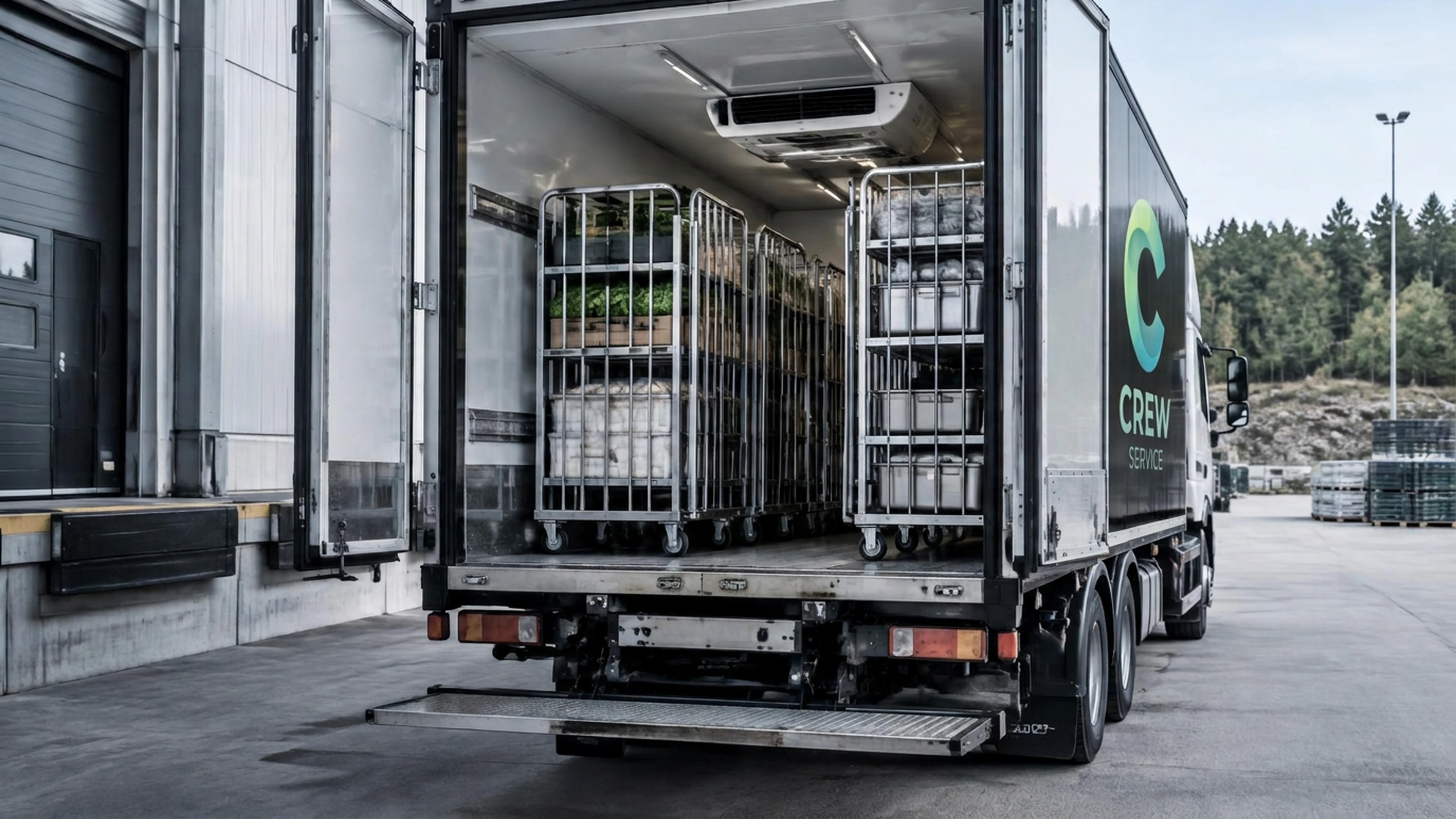 AI-genererad illustration av kyltransport med transportvagnar vid en lastkaj